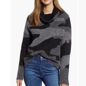 RD Style Black and Grey Camo Print Cowl Neck Sweater